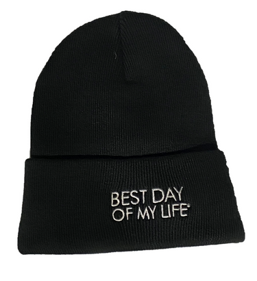 black beanie embroidered with best day of my life